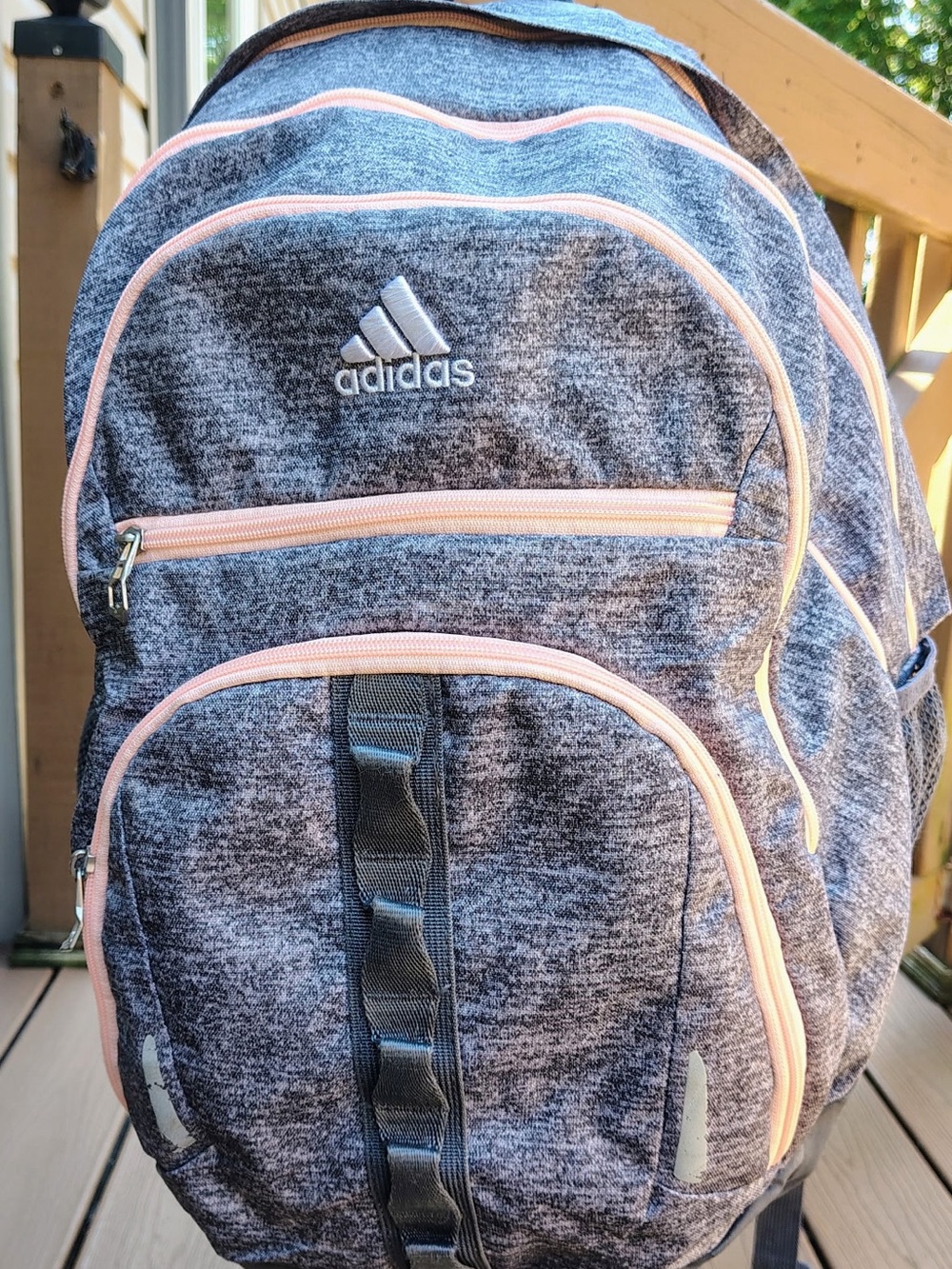 Adidas Heather Gray Backpack with Pink Trim